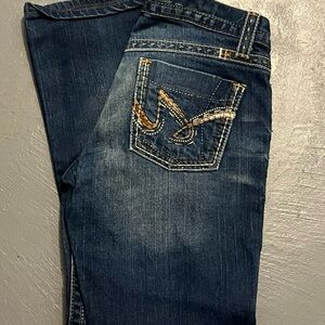 Cruel Girl Dark Blue Ankle Jeans with Gold Stitching